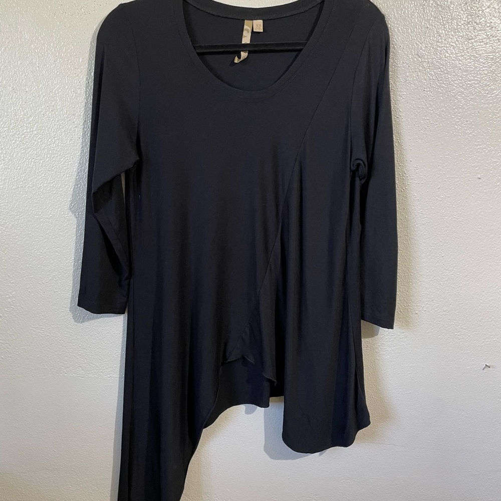 Lagenlook Asymmetrical Black Tunic XS Sleek USA Avant Garde Neutral Comfy USA